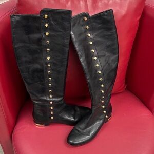 Michael Kors Black Over the Knee Boots with Gold Accents